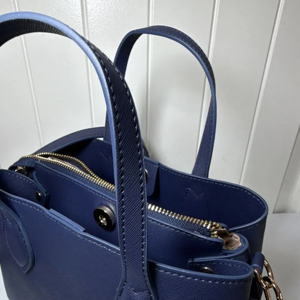 Anne Klein Navy Blue Satchel Gold Hardware Detachable Adjustable Strap Pockets - Picture 11 of 13